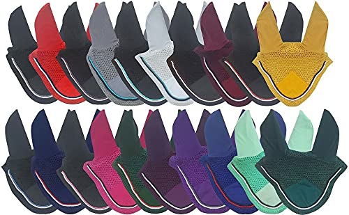 Horse Fly Bonnet Double Piping Ear Net Fly Veil Mask Breathable Cotton Crochet Horse Tack (Full, RED)