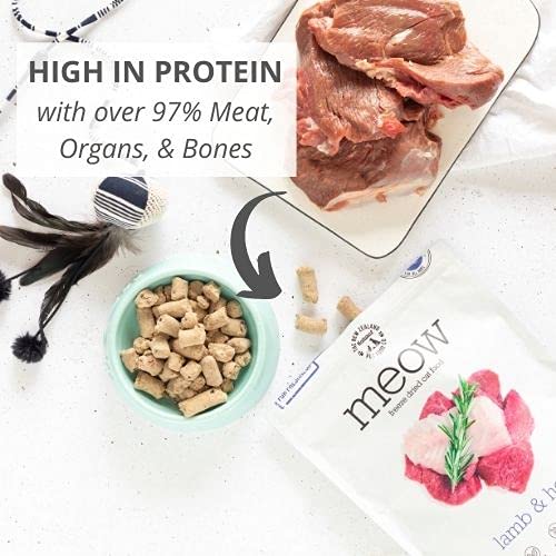 The New Zealand Natural Pet Food Co Meow Freeze Dried Cat Food - Lamb & Hoki Recipe, High Protein Treats, Meals & Toppers, Dry C
