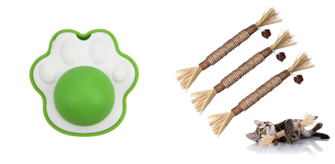 Silvervine, Gall Fruit Catnip Wall Toy, Rotatable , Cat Chew Toys, (Paw Shape) And Silvervine Stick For Cats With Sisal Rope And