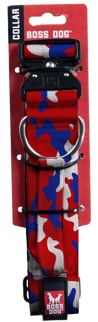 Boss Dog Tactical Collar, Red, White & Blue Camo, Large