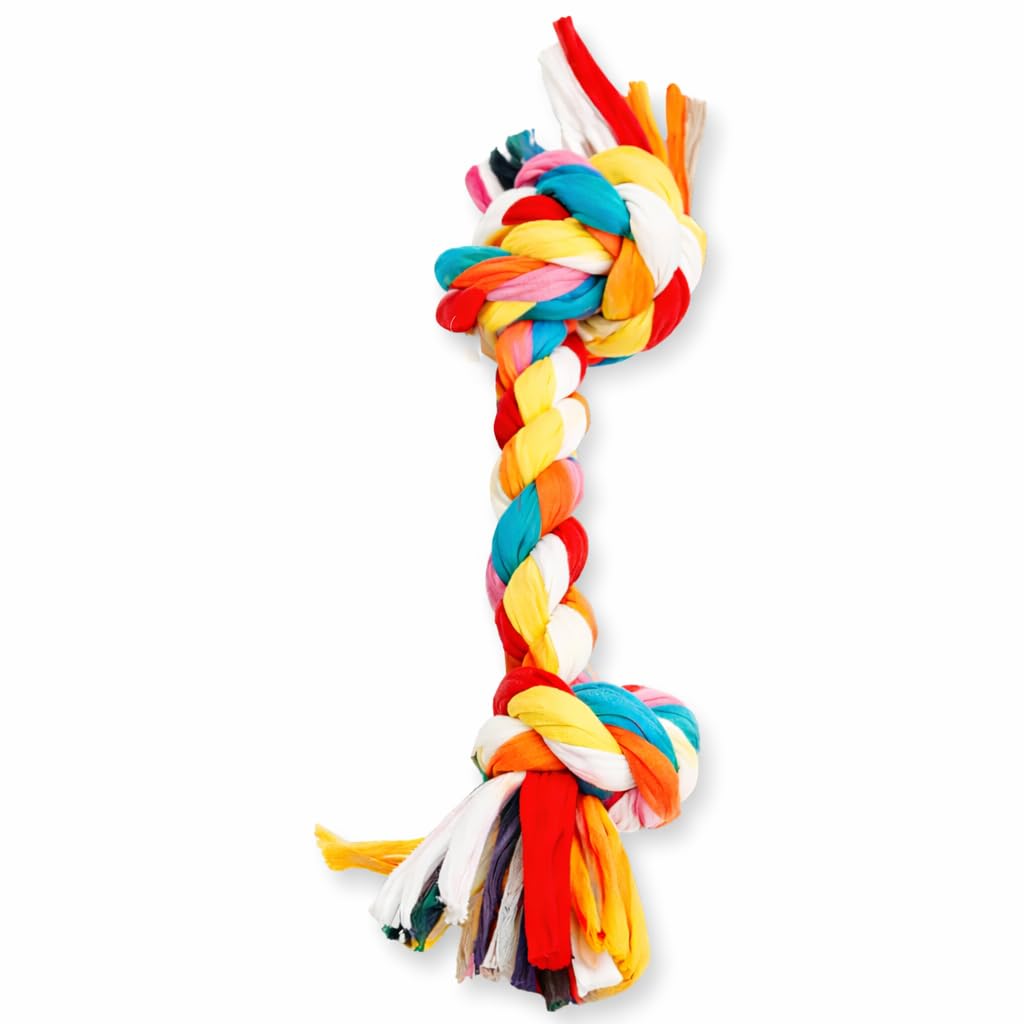 Bohobark Durable Cotton 2 Knot Rope Dog Toy For Aggressive Chewers | Strong Knotted Tug Of War Rope Toy For Dogs & Puppies | Den