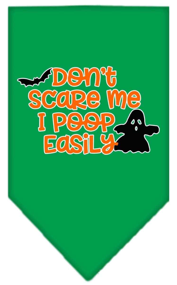 Halloween Pet and Dog Bandana Screen Printed, "Don't Scare Me, I Poop Easily" Emerald Green Small