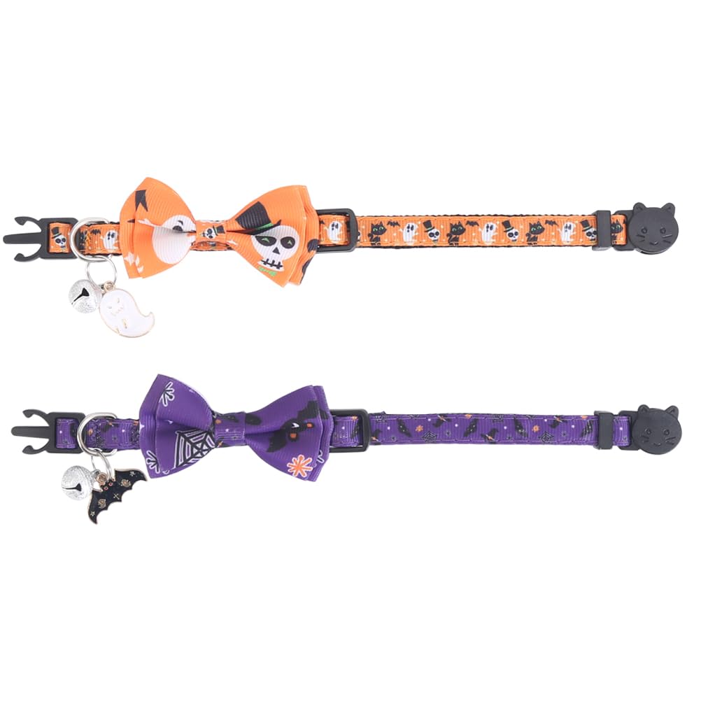 Halloween Cat Collar Breakaway With Cute Bow Tie And Bell For Kitty Adjustable Safety