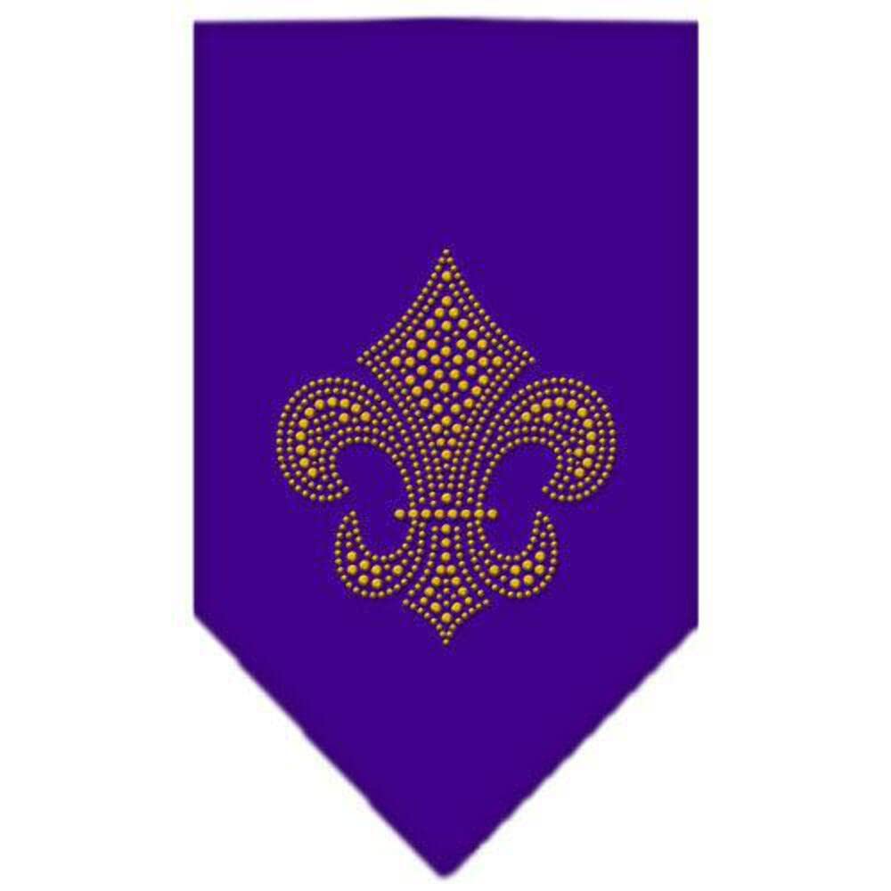 Pet and Dog Bandana Rhinestone, "GOLD Fleur De Lis" Purple Large