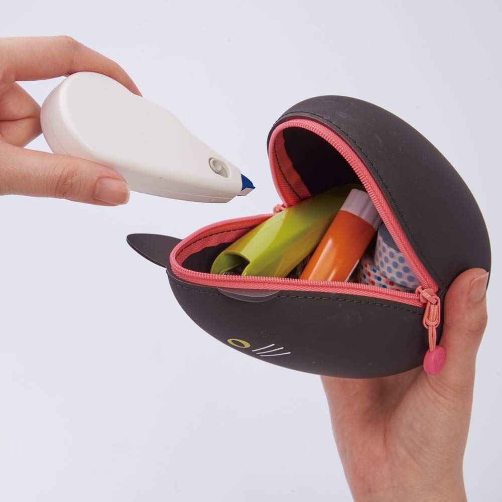Lihitlab Punilabo Zipper Pouch, Egg-Shaped, 3.8' X 4.7', Gray Cat (A7783-4), Large: 1.3 X 4.7 X 3.8 Inches