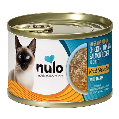 Nulo Grain-Free Real Shreds with Flakes Wet Canned Cat & Kitten Food, Chicken, Tuna, and Salmon in Broth, 6.0 Ounce, 8 Cans
