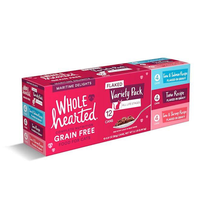 WholeHearted Grain Free Maritime Delights Flaked Wet Cat Food Variety Pack for All Life Stages 2.8 oz.