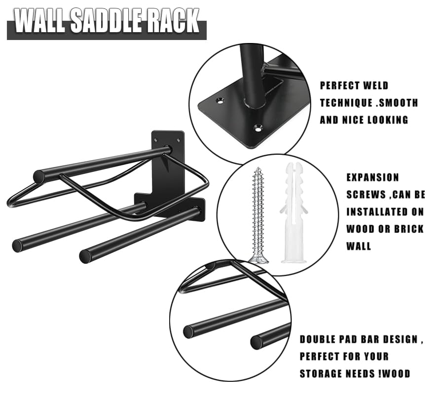 Hdyegy 2Pcs Saddle Rack With Double Pad Bar,Heavy Duty Wall Mounted Saddle Rack Stand Saddle Pad Rack For English And Western Sa