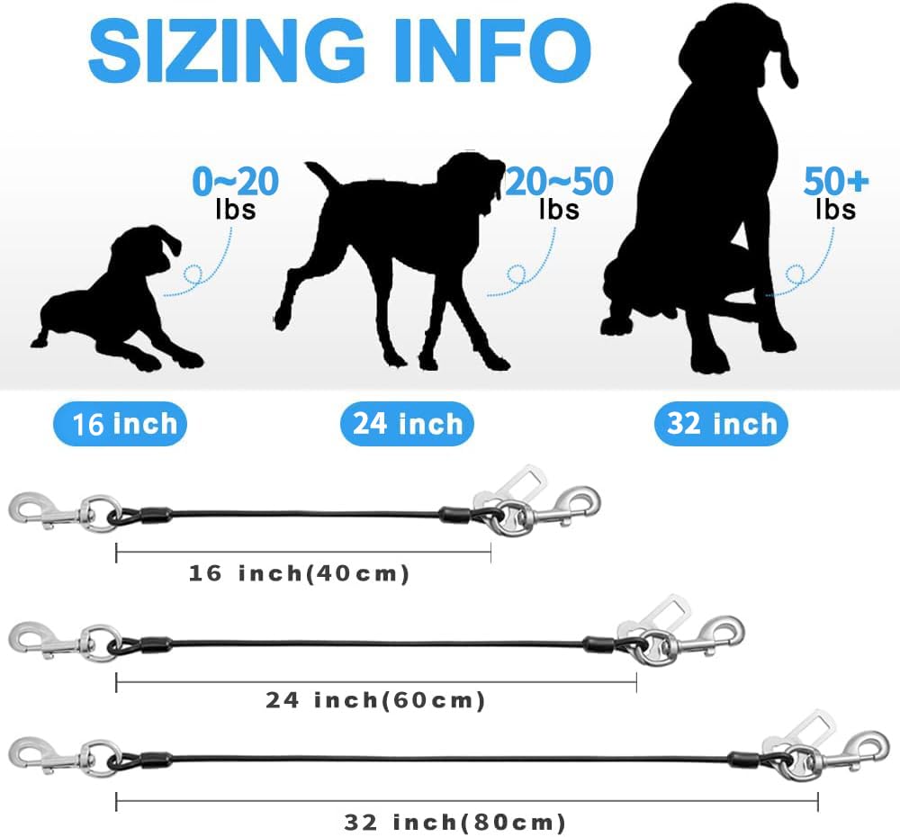Mi Metty Dog Seat Belt Harness For Car, 2Pcs Dog Seatbelt Of Coated Wire Leash Safety Restraint, No Chew Tether Cable Vehicle Do