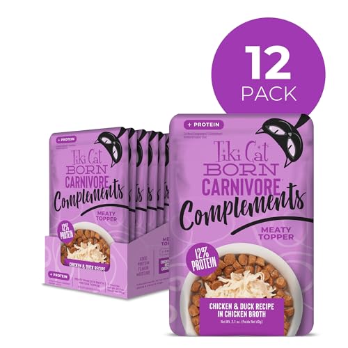 Tiki Cat Born Carnivore Complements Wet Cat Food Topper, Chicken & Duck 2.1 oz. Pouch (12 Count)