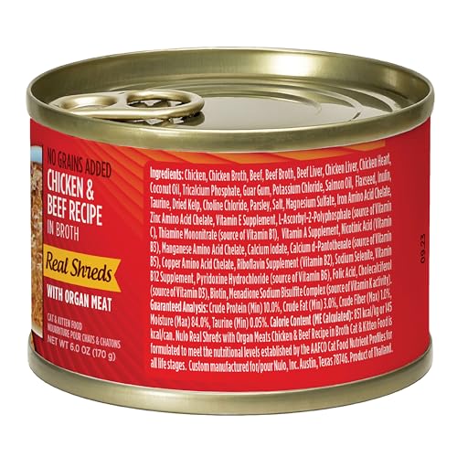 Nulo Real Shreds with Organ Meat Wet Canned Cat Food, Chicken & Beef, 6.0 Ounce, 8 Cans
