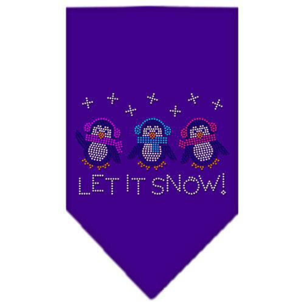 Christmas Pet and Dog Bandana Rhinestone, "Let It Snow Penguins" White Small