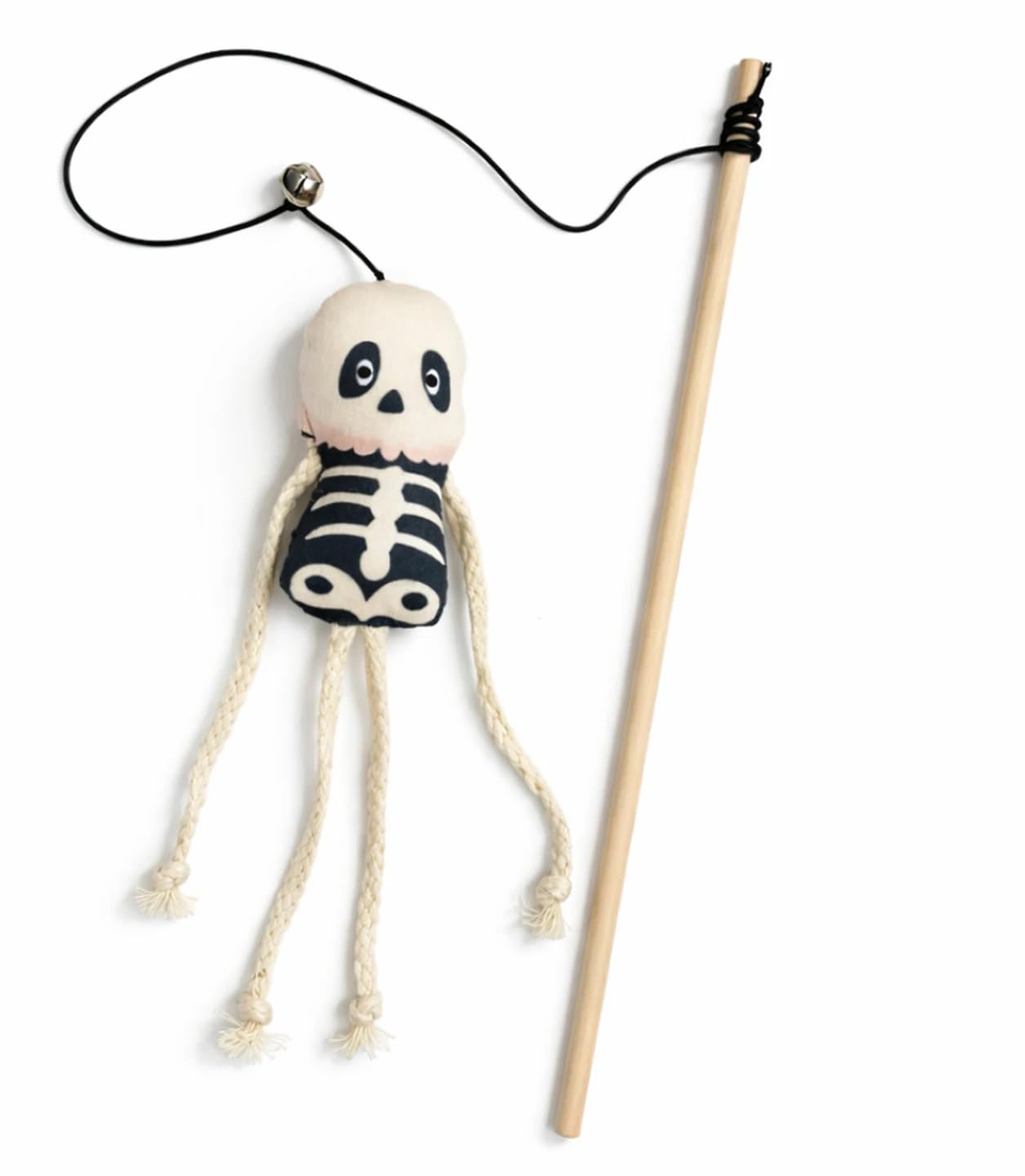 Pet Fun Cat Teaser Playing Wooden Stick Plush Toy (Skeleton, 41Cm) Design With Rope Limbs White Skeleton Wood Wand Fun Teasing, 