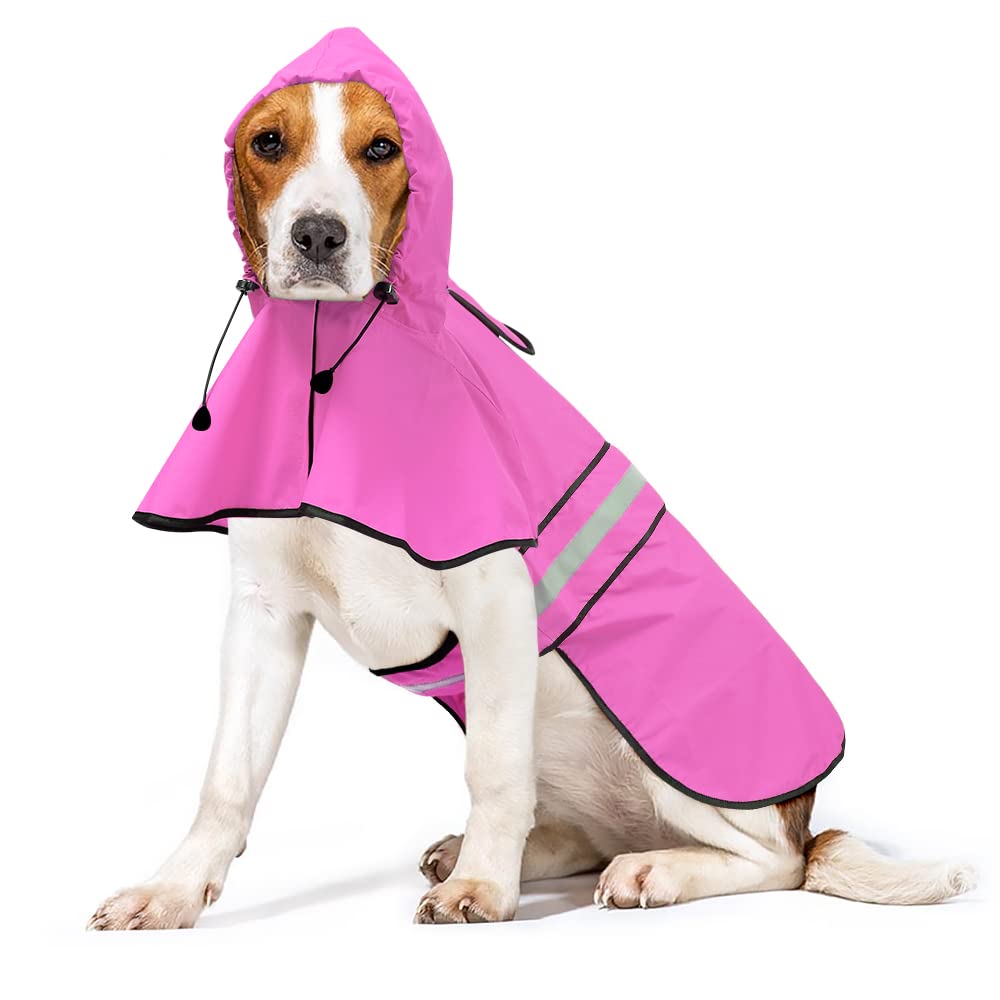Ezierfy Dog Raincoat, Waterproof Coat With Hood Reflective Pet Rain Jacket With Leash Hole, Lightweight Dog Slicker Poncho For Walking (Pink, Xx-Large)