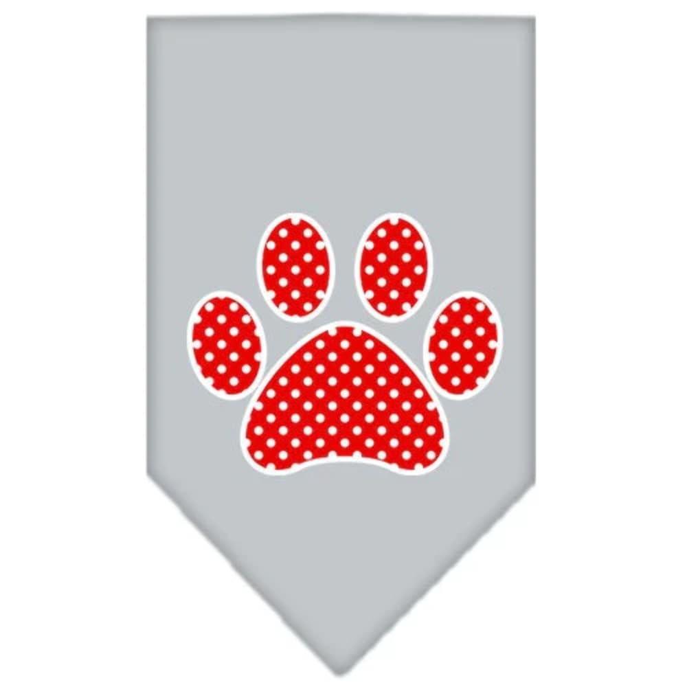 Pet and Dog Bandana Screen Printed, Red Swiss Dot Paw Yellow Large