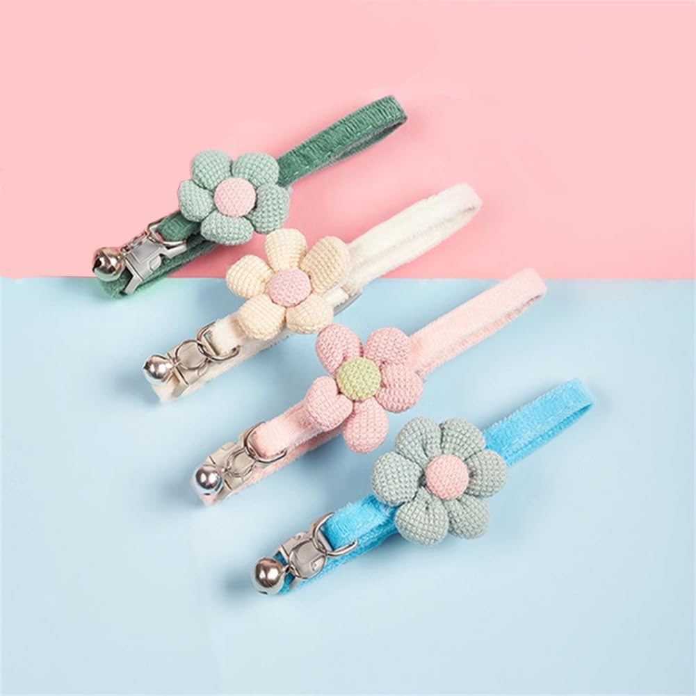 Small Cat Collar With Bell,(2 Pack Pink+Beige) Small Dog Collar With Bells Flower Suede Girl Cute Fancy Puppy Collar With Bells
