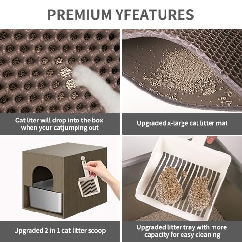 Fooalgo Litter Box Enclosure, Top Entry Stainless Steel Cat Litter Box,Modern Cat Litter Box Furniture Hidden, With Scratching M