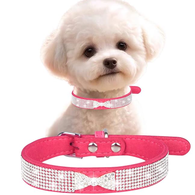 Diamond Dog Collars For Medium Dogs, Pretty Bow Crystal Bling Puppy Collars Glitter Jeweled Sparkly Rhinestone Female Dog Collar