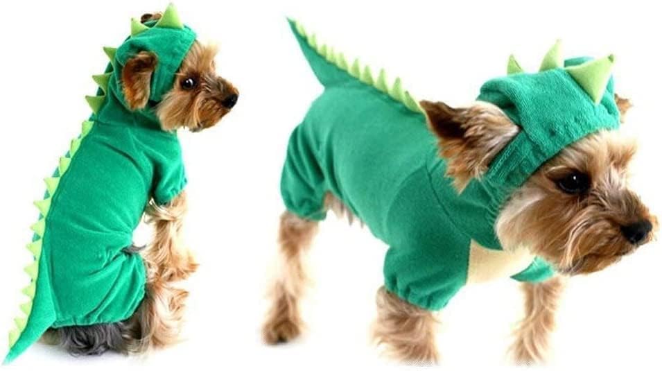 Hotumn Dinosaur Dog Halloween Costume Pet Dino Hoodie For Small Dogs (Large, Green)