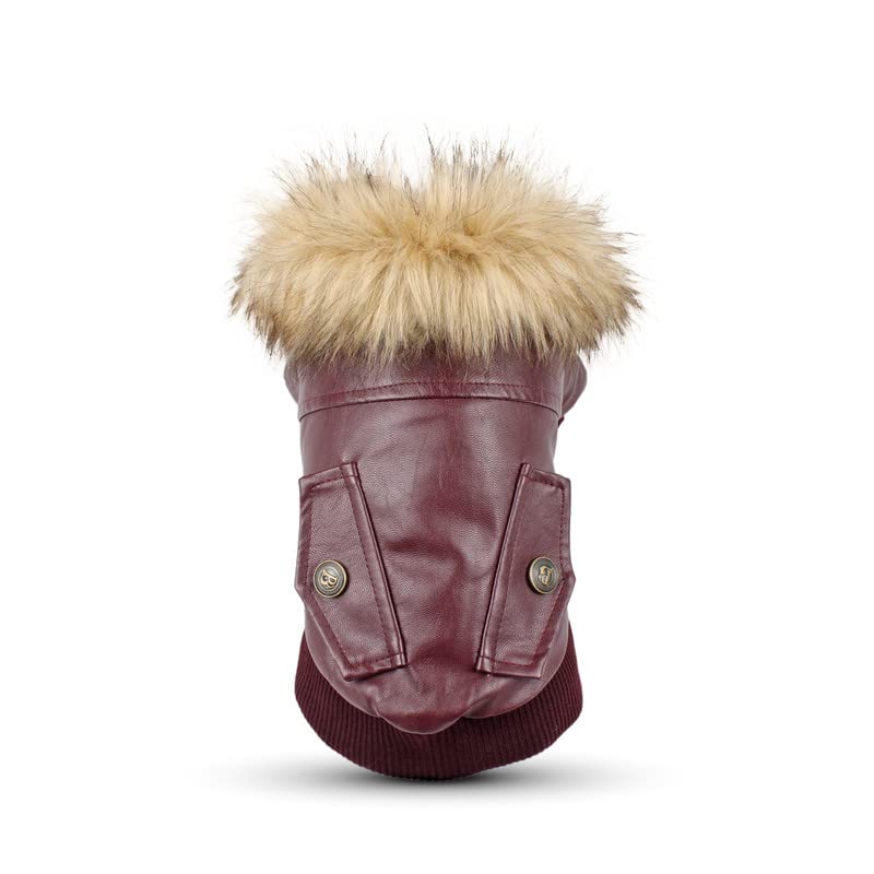 Lesypet Warm Dog Jacket Winter Dog Coats Windproof Waterproof Fleece Lined Dog Leather Jackets For Small Dogs Puppy, Red X-Large