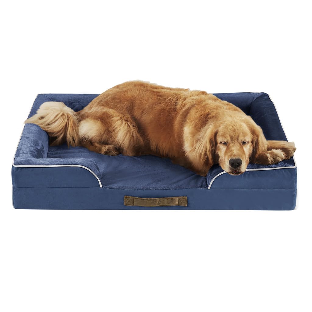 Friends Forever Orthopedic Dog Bed, Bolster Dog Bed with Memory Foam Dog Couch Sofa and Removable Washable Cover, Ally Navy, 42x