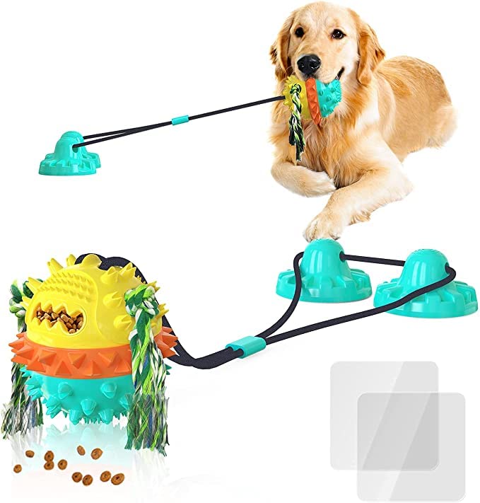 Petvogue Interactive Dog Toy Include A TugOfWar Rope With A TeethCleaning Ball A Suction Cup Dog Chew Toy For Aggressive Chew