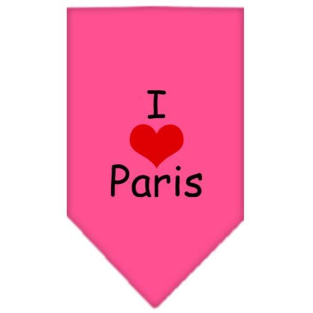Pet and Dog Bandana Screen Printed, "I Love Paris" Bright Pink Large
