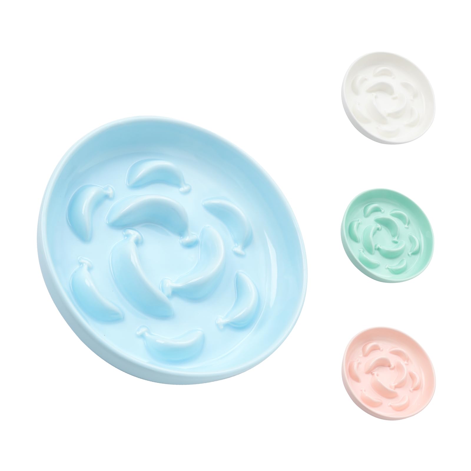Ceramic Cat Slow Feeder Bowl - Pastel Series Slow Feeding Cat Bowl - Cute Maze Cat Food Plate for Healthy Eating - Fun Cat Puzzl