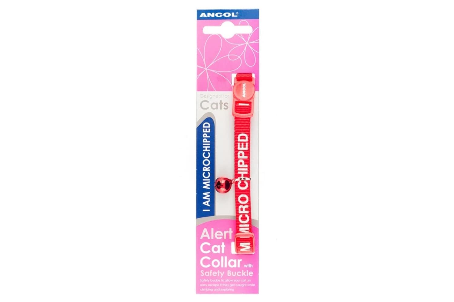 Ancol I Am Microchipped Cat Collar With Safety Buckle, Red