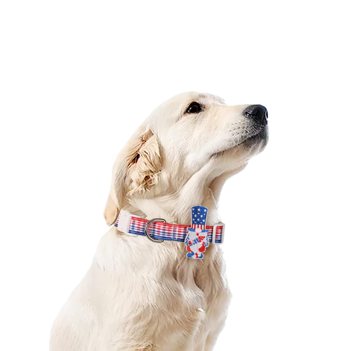 Holiday Winter Dog Collars With Cute American Flag Gonk Gnome Decor,Red White And Blue Plaid,4Th Of July Dog Collar For Medium L