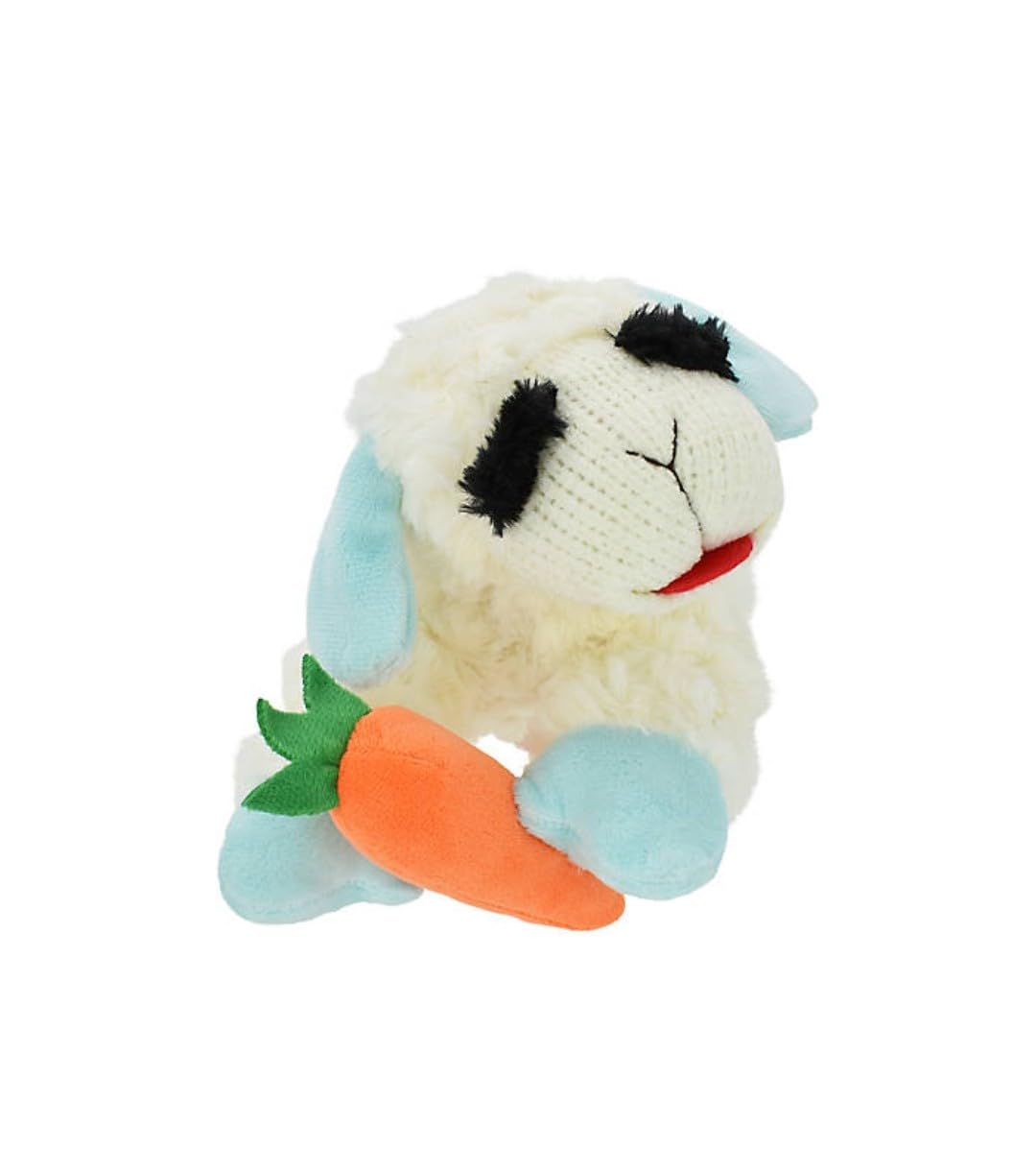 Multipet Spring Easter Lamb Chop with Light Blue Ears Holding Carrot Plush Squeaker Dog Toy - 11''