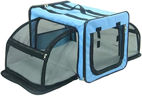 Pet Life Capacious Dualexpandable Wire Folding Lightweight Collapsible Travel Pet Dog Crate  Large  Blue
