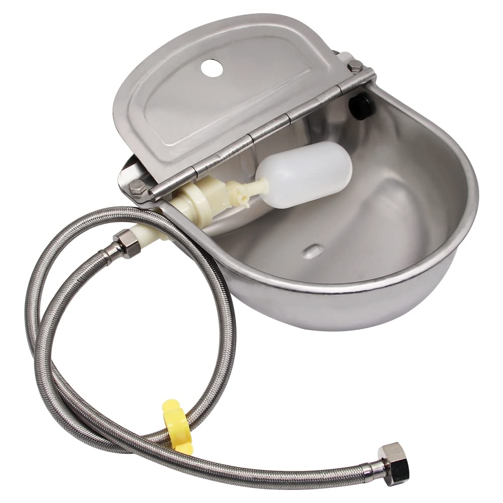Automatic Livestock Waterer, Stainless Steel Automatic Cow Drinking Water Bowl With Water Hose (3/4'') And Float Valve For Cattle Horse Goat Sheep Animals Pet Waterer Dispenser
