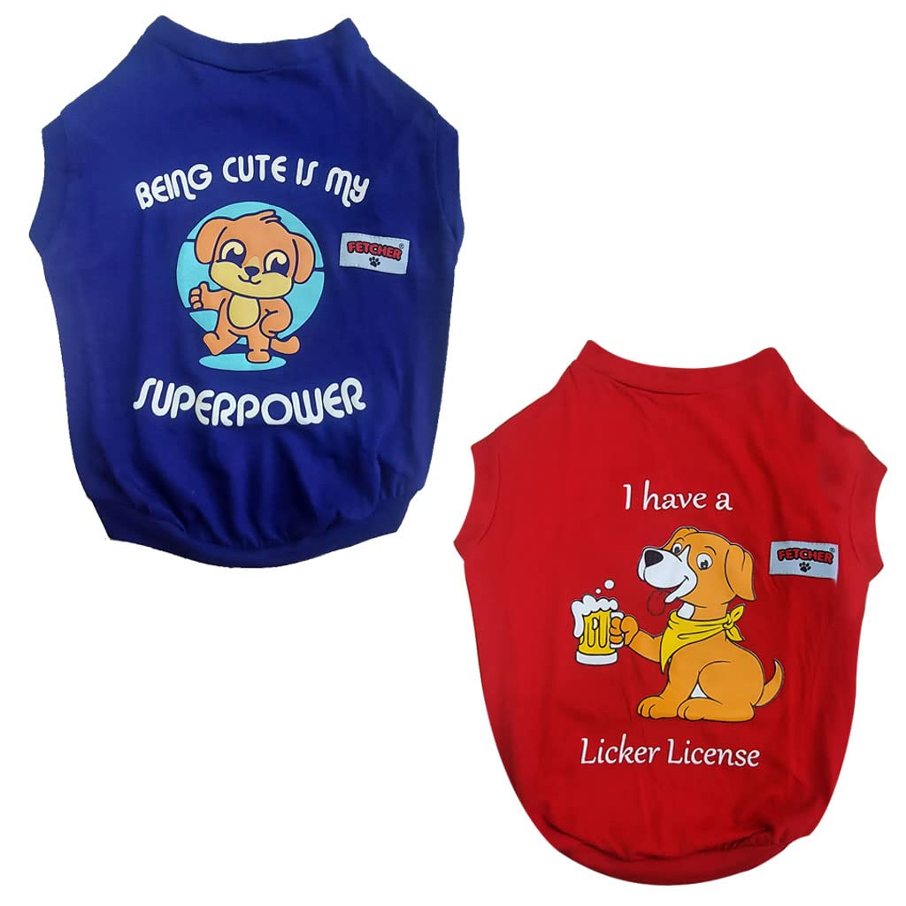 Fetcher Ink Blue And Bright Red T-Shirt For Dogs And Cats (18 Large)