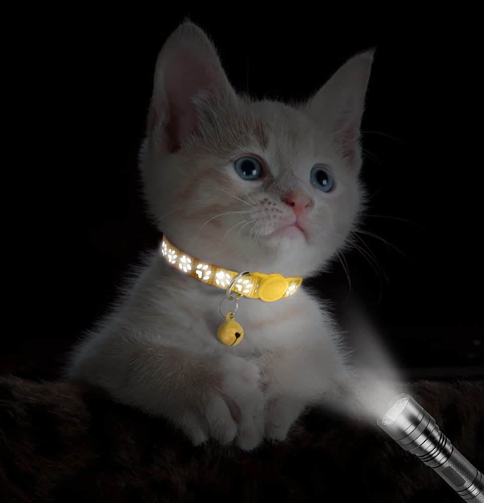 Taglory Reflective Cat Collars Breakaway With Bell, 2 Pack Girl Boy Pet Kitten Collar Adjustable 6-8 Inch, Yellow