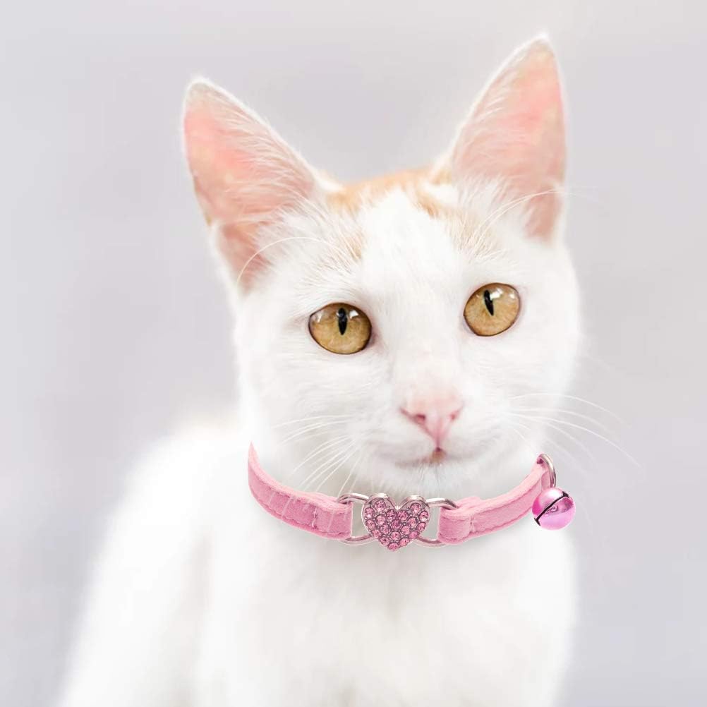 Bingpet Cat Collar Breakaway With Bell, Pack Of 2 Heart Bling Collar Safety With Soft Velvet Adjustable For Kittens