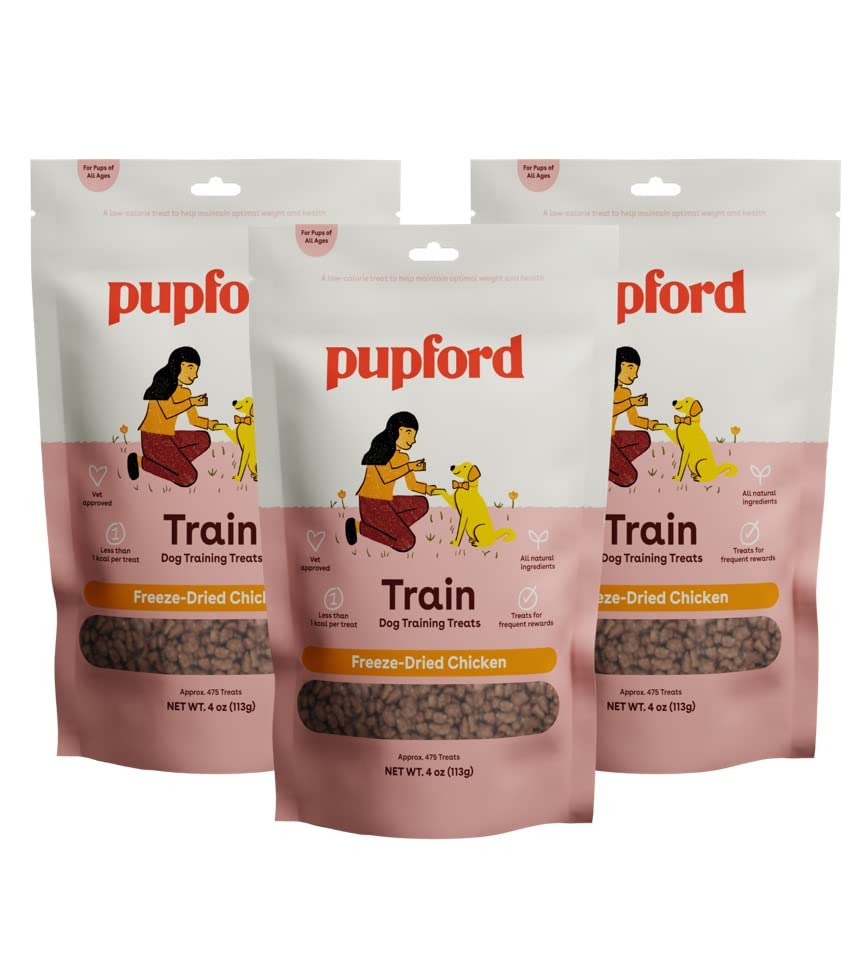 Pupford Freeze Dried Training Treats for Dogs & Puppies, 1400+ Two Ingredient Bites (Chicken, 4 oz, 3 Pack)