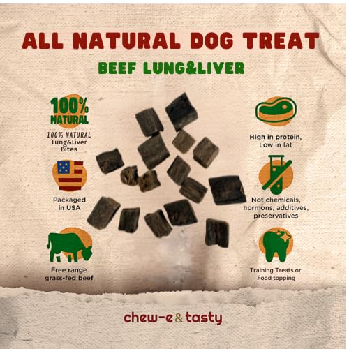 chew-e&tasty Beef Lung & Liver Dog Treats, 1 LB - Dehydrated High-Protein Dog Treats, Grain-Free, Low-Odor, Suitable for All Bre