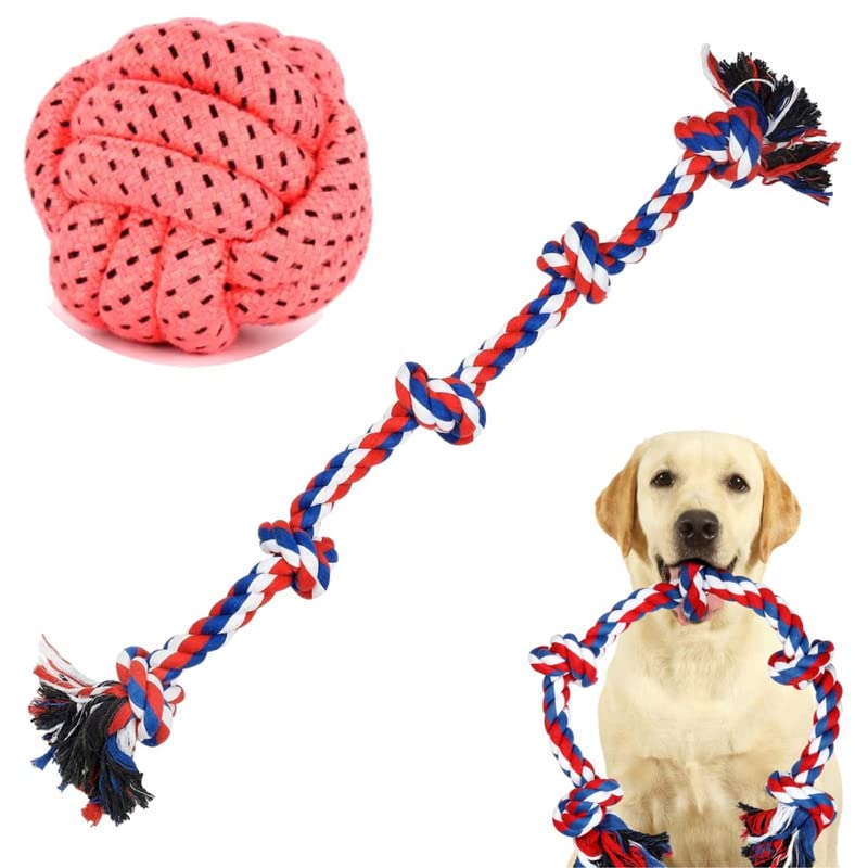 Dog Trust Dog Rope Toys And Rope Ball For Aggressive Chewers For Large And Medium Dog 30 Inch 5 Knots Indestructible Cotton Rope