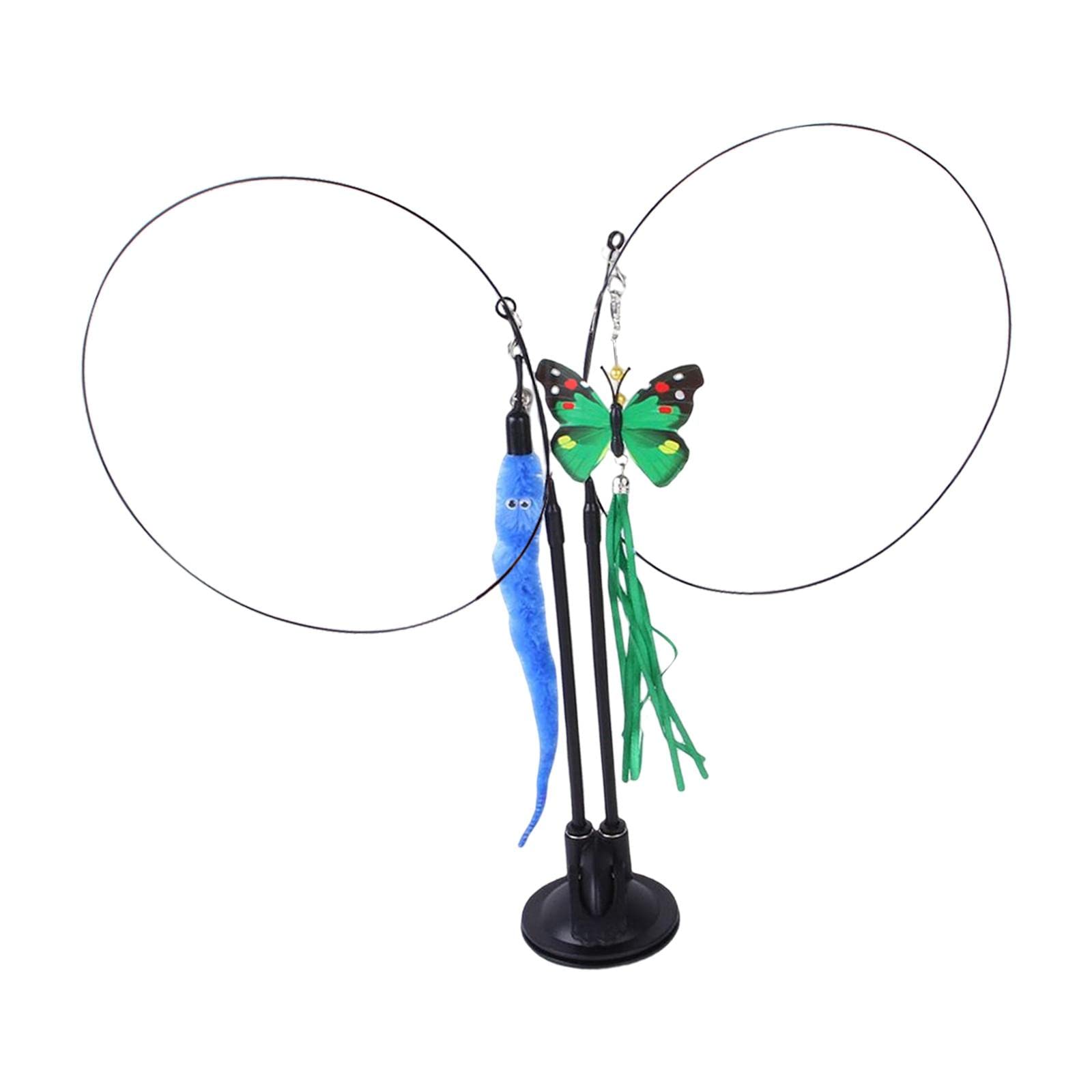 Enakshi Cat Feather Wand Toy With Sucker Indoor Cats Training Exercise Scratching Green Blue Worm |Pet Supplies | Cat Supplies |