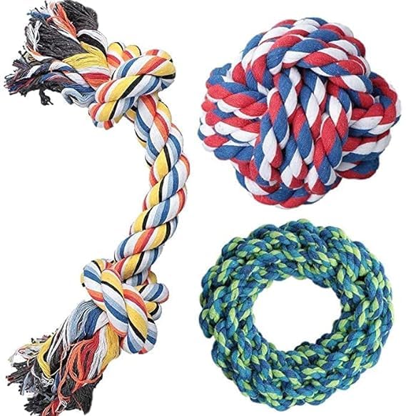 D&C Paws Natural Cotton Rope Toys, Ring Shape Rope Toy, Rope Ball, Ideal For Playing, Chewing And Teething For Dogs, Cats, Puppi