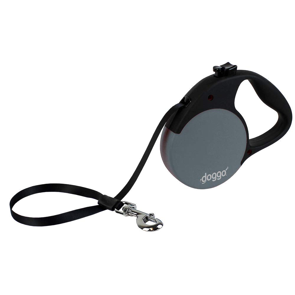 Doggo Everyday Retractable Dog Leash, 16' Long Belt, Large For Dogs Up To 110 Lbs, Grey With Black Soft Grip Handle