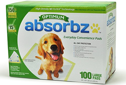 Absorbz Optimum Training Pads for Dogs, 100 Count, Large 24"x24", Super Absorbent Polymer
