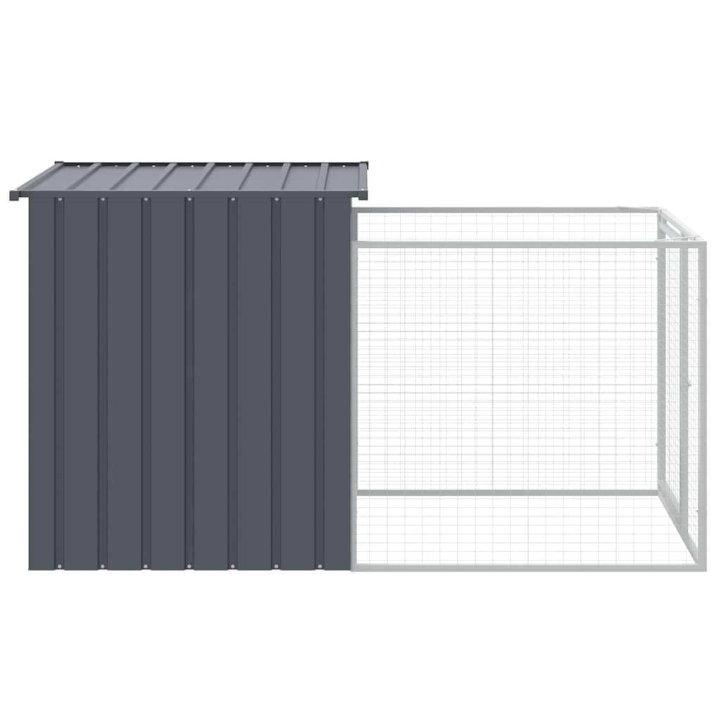 vidaXL - Dog House with Extended Run in Anthracite Color, Sturdy Galvanized Steel Construction, Ample Space, Mesh Design for Ventilation, Weather-Resistant Roof
