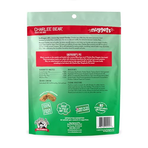 Charlee Bear Nuggets Crunchy and Soft Dog Treats, Shepherds Pie, 6 Ounce Resealable Bag, Health and Vitality Support, Grain Free