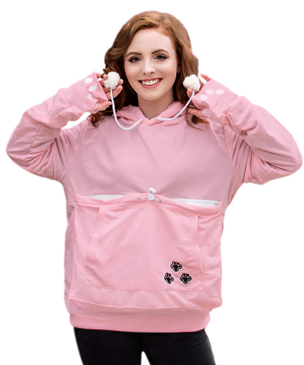 Alyc Unisex Hoodies Pet Holder Cat Dog Large Pouch Carriers Pullover With Cat Printing Sweatshirt (Pink-Classic Version, Xl)