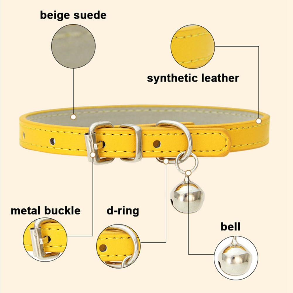 Black Xxs Dog Collar With Bell,Cat Collar With Bell,Soft Pu Leather Extra Small Dog Collar Adjustable Buckle For Extra Small Med