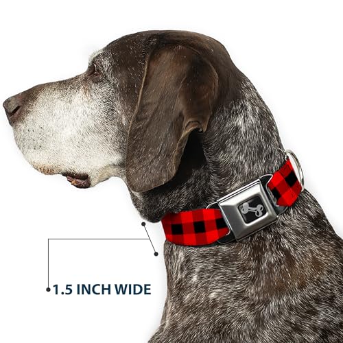 Buckle-Down Seatbelt Buckle Dog Collar - Buffalo Plaid Black/Red - 1' Wide - Fits 11-17' Neck - Medium