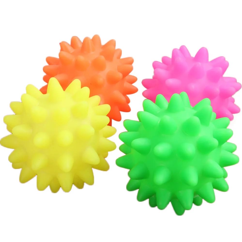 THE DDS STORE 2 Pcs Puppy Dog Cat Spiky Ball Toys, Dog Squeaky Chew Balls with Ultra Bouncy, Durable Rubber (Color May Vary)