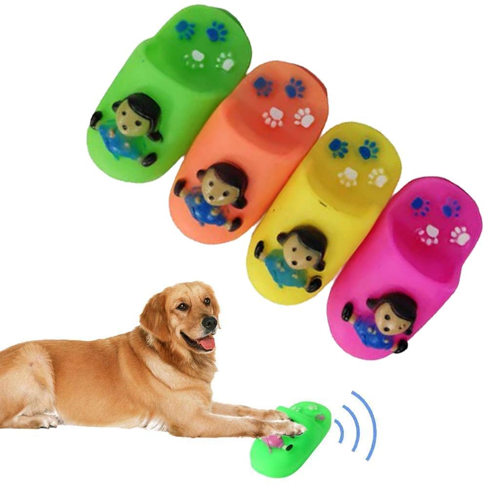 Pups&Pets Interactive Pet Toy Vinyl Slipper Chew Squeaky Plush Slipper Shape Toy For Pet Dogs/Cats (Colour May Vary) (Pack Of 1)